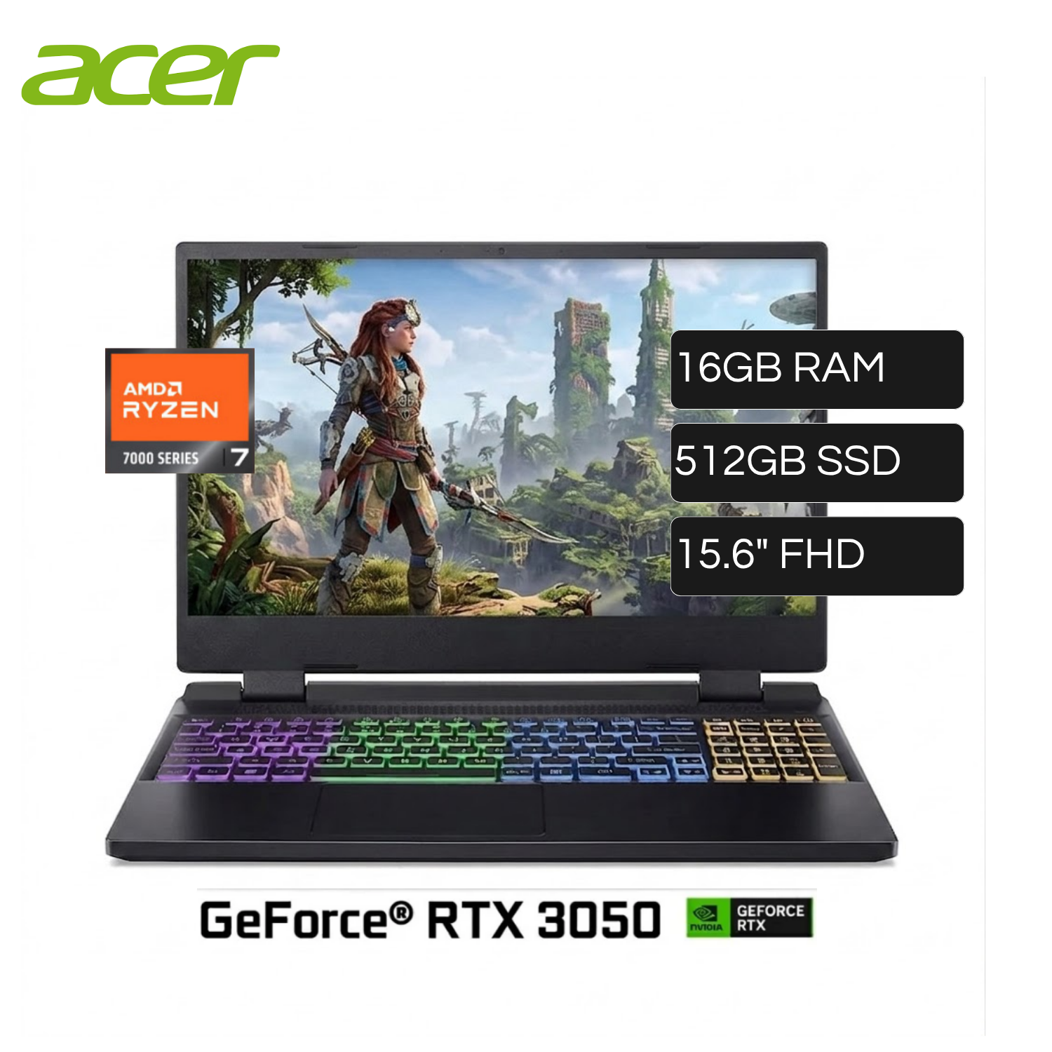Laptop ACER Nitro 5  AN515-47-R9XF AMD Ryzen 7 7735HS RAM 16GB Disco 512GB SSD Video Nvidia RTX 3050 4GB 15.6" FHD Windows 11 Home