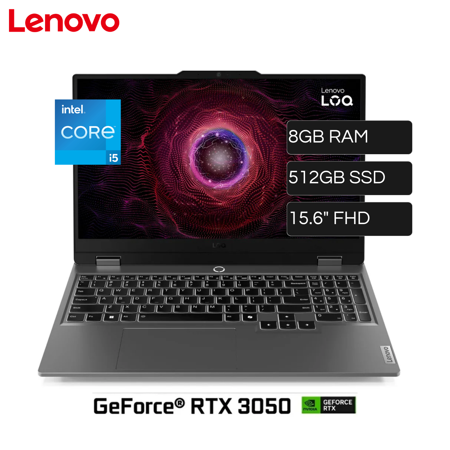 Laptop Lenovo LOQ 15IAX9 Intel Core I5 12450HX RAM 8GB Disco 512GB SSD Video Nvidia RTX 3050 6GB 15.6" FHD 144HZ Windows 11 Home