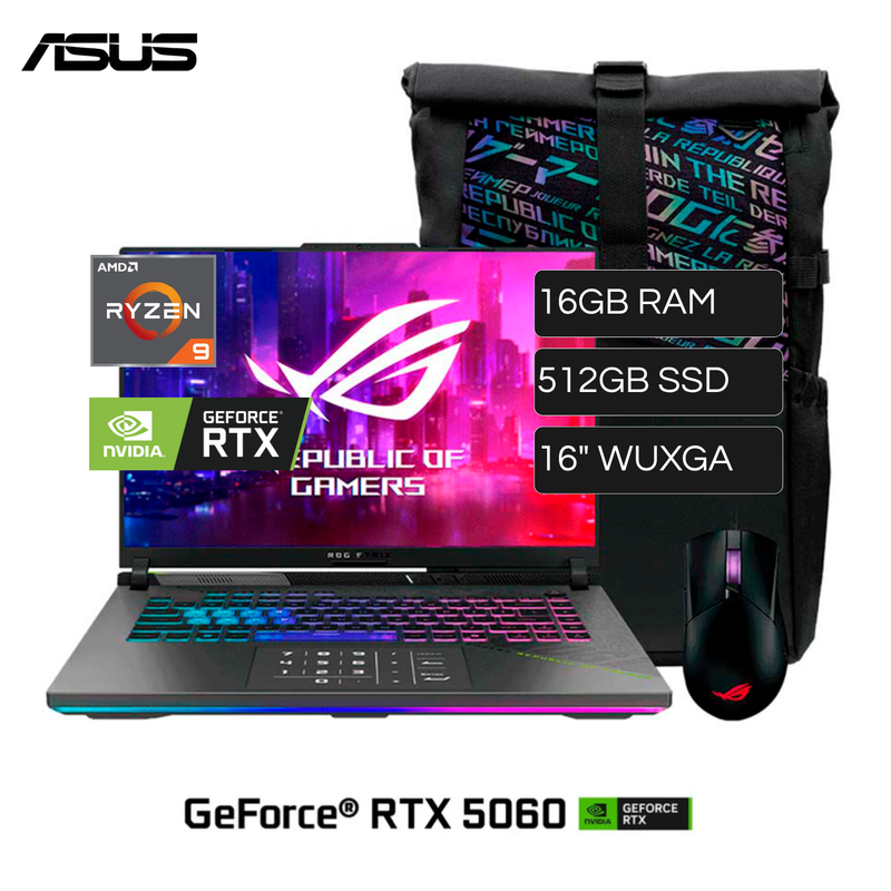 Laptop Asus Rog Strix G16 AMD Ryzen 9 8940HX Ram 16GB Disco 512GB SSD Video Nvidia RTX 5060 8GB 16