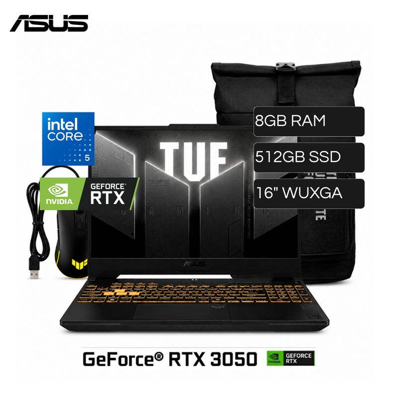 Laptop Asus Tuf Gaming F16 FX607VJR-TU315 Intel Core 5 205H Ram 8GB Disco 512GB SSD Video Nvidia RTX 3050 6GB 16