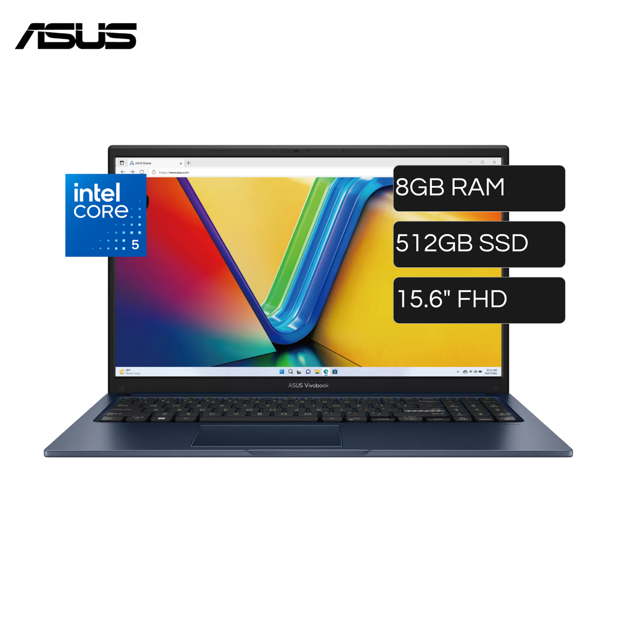 Laptop ASUS Vivobook X1504VA-E85702 Intel Core 5 120U RAM 8GB Disco 512GB SSD 15.6" FHD Tactil FreeDos + Mochila + Mouse
