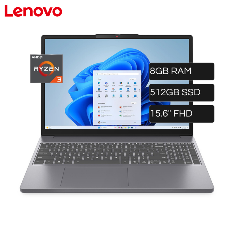 Laptop Lenovo Slim 3 AMD Ryzen 3 7320U RAM 8GB Disco 512GB SSD 15.6
