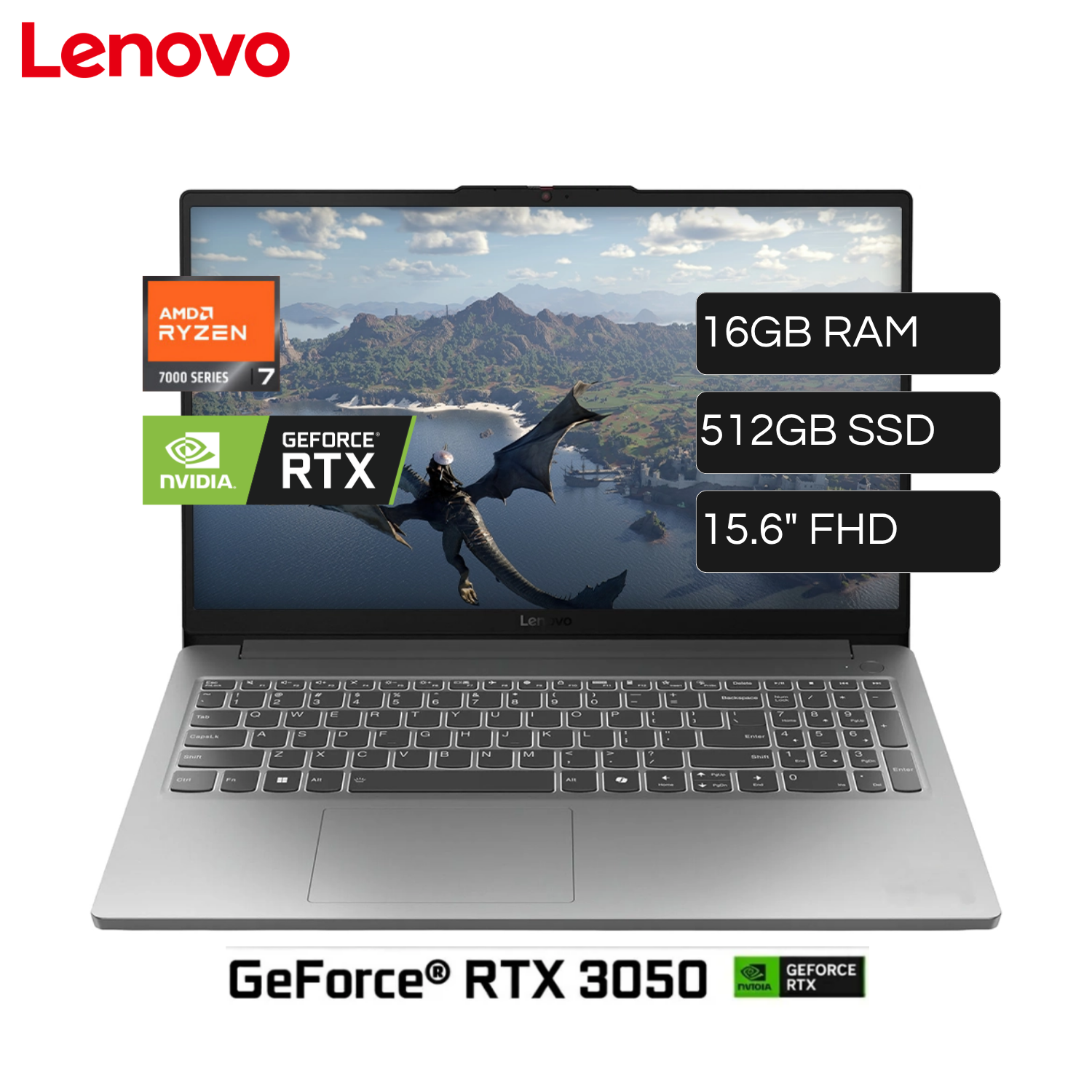Laptop Lenovo LOQ 15ARP10E AMD Ryzen 7 7735HS RAM 16GB Disco 512GB SSD Video Nvidia RTX 3050 6GB 15.6" FHD 144Hz FreeDos