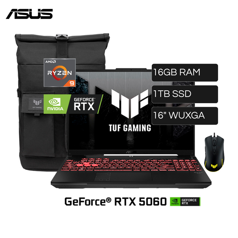 Laptop Asus Tuf Gaming A16 FA608PM-RV078 AMD Ryzen 9 8940HX RAM 16GB Disco 1TB SSD Video Nvidia RTX 5060 8GB 16
