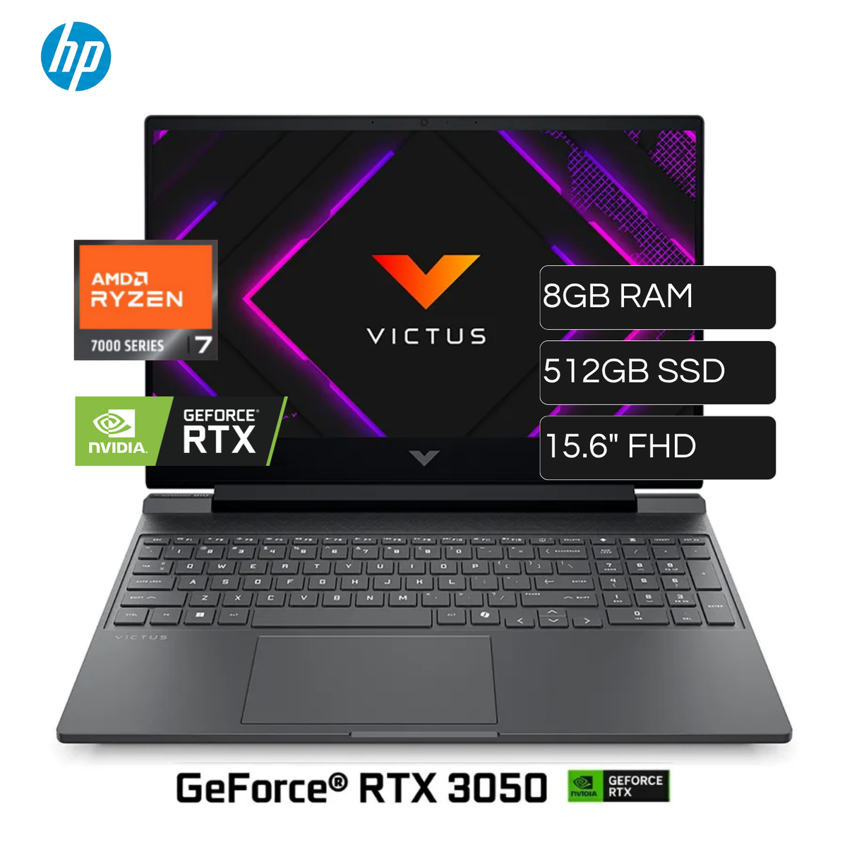 Laptop HP VICTUS 15-FB3018LA AMD Ryzen 7445HS RAM 8GB Disco 512GB SSD Video Nvidia RTX 3050 6GB 15.6" FHD Windows 11 Home