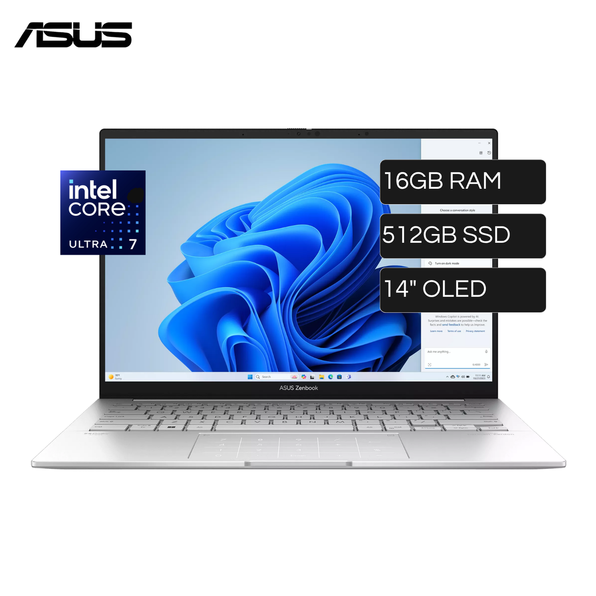 Laptop ASUS ZENBOOK UX3405CA-QL225W Intel Core Ultra 7 255H RAM 16GB Disco 512GB SSD 14" OLED WUXGA TACTIL Windows 11 Home