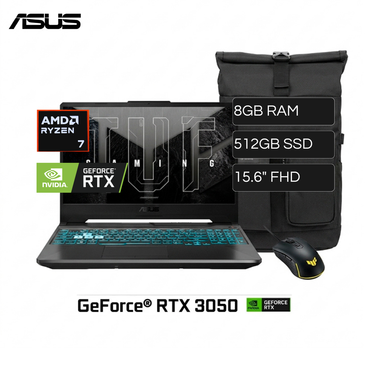 Laptop ASUS Tuf Gaming A15 FA506NCG-HN334 AMD Ryzen 7 8845HS RAM 8GB RAM Disco 512GB SSD Video Nvidia RTX 3050 4GB 15.6" FHD IPS FreeDos