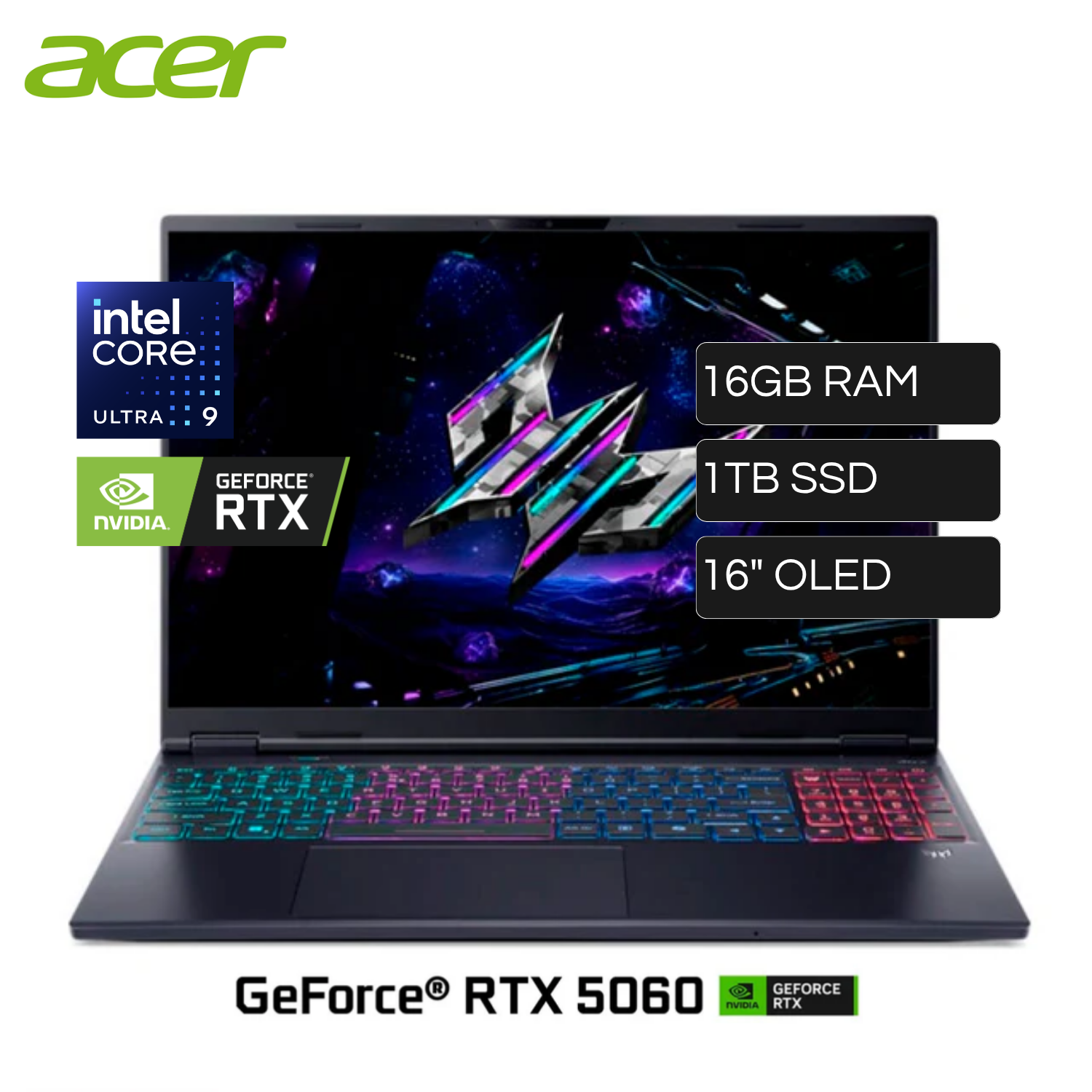 Laptop ACER PREDATOR NEO 16 PHN16S-71-91AW Intel Core Ultra 9 275HX RAM 16GB Disco 1TB SSD Video Nvidia RTX 5060 8GB 16" OLED Windows 11 Home
