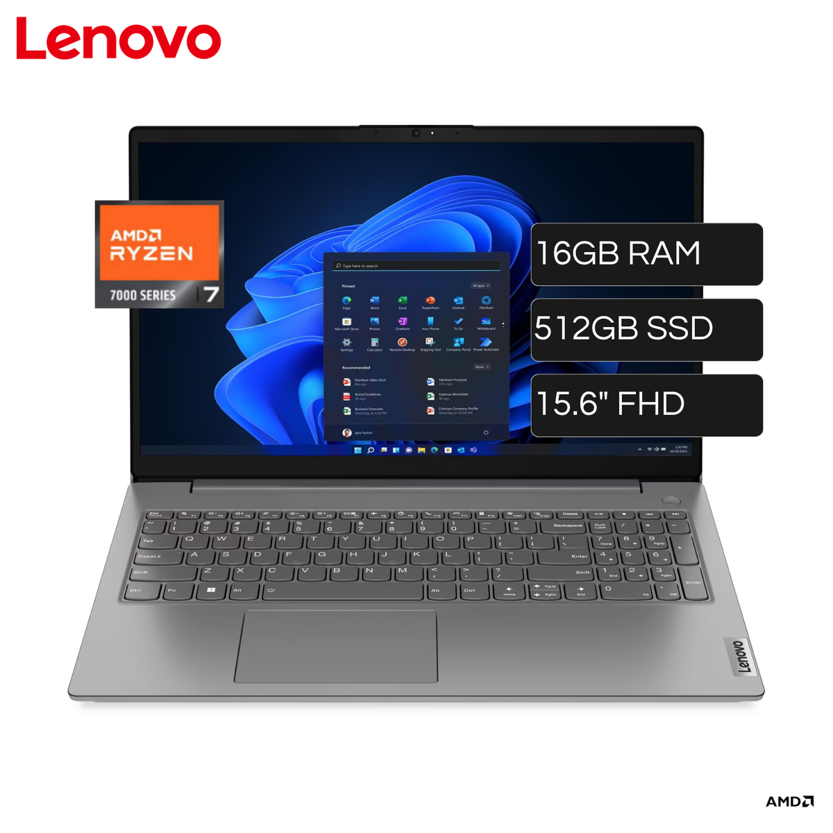 Laptop Lenovo V15 G4 AMD Ryzen 7 7730U RAM 16GB Disco 512GB SSD 15.6" FHD FreeDos