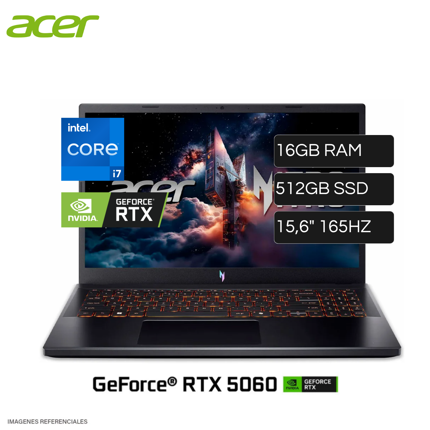 Laptop Acer Nitro V15 Intel Core i7 13620H 16GB RAM Disco 512GB SSD Video Nvidia RTX 5060 8GB 15.6" FHD Windows 11 Home