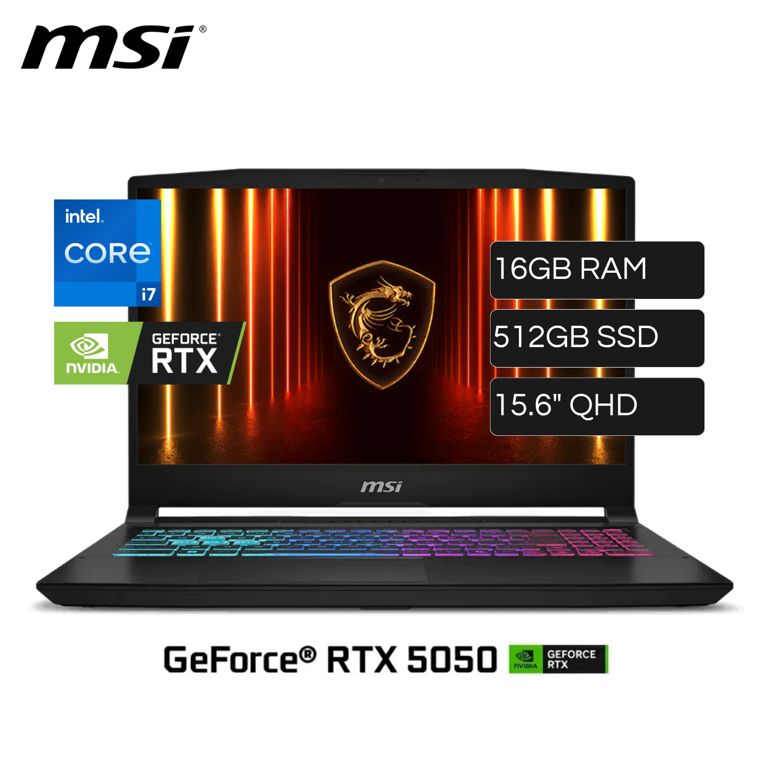 Laptop MSI Katana 15 HX B14WEK-412PE Intel Core I7 14650HX RAM 16GB Disco 512GB SSD Video Nvidia RTX 5050 8GB 15.6" QHD Windows 11 Home