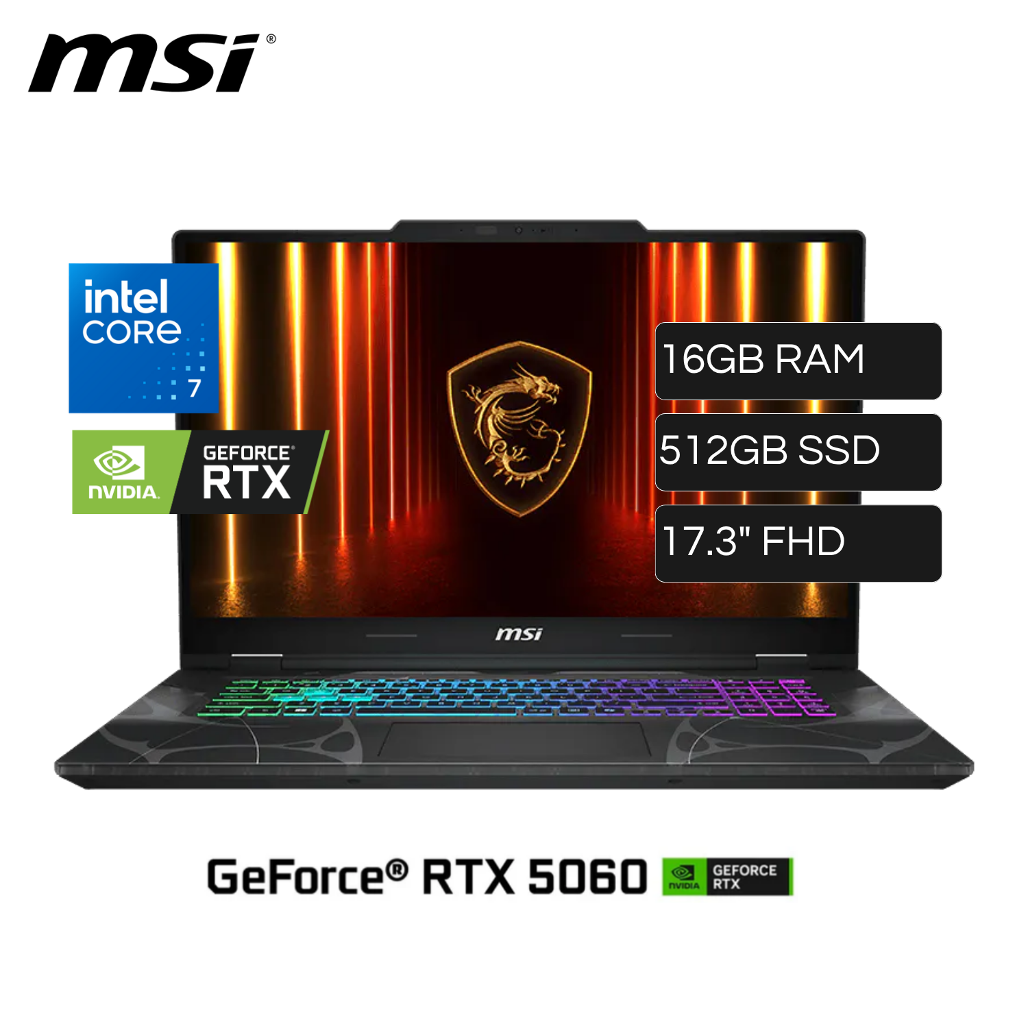 Laptop MSI Cyborg 17 B2RWFKG-047PE Intel Core 7 240H RAM 16GB Disco 512GB SSD Video Nvidia RTX 5060 8GB 17.3" FHD Windows 11 Home